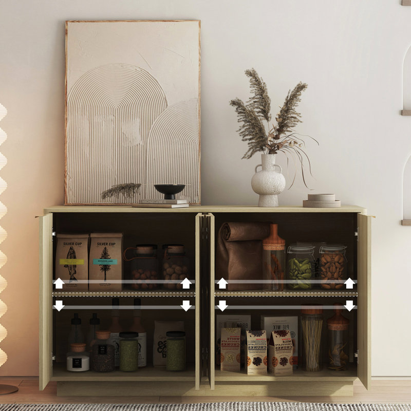 Buffet en bois avec design cannelé, tablettes réglables, console pour placer le buffet de l'armoire décorative moderne, rangement multifonctionnel, bureau approprié