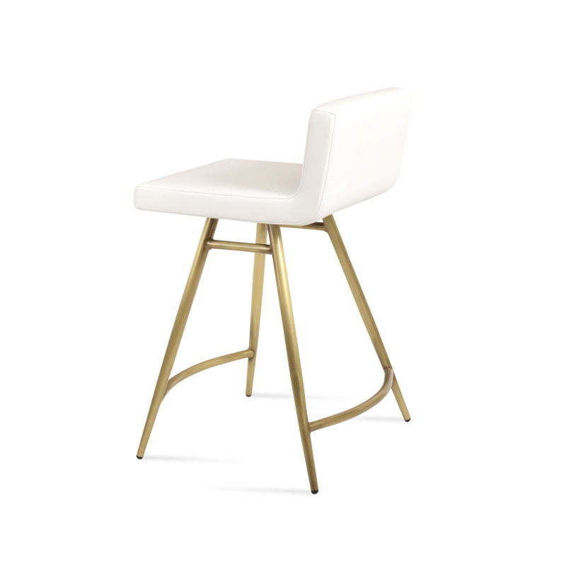 Tabouret de bar et de comptoir Dallas Galata, Blanc, Laiton, Tabouret de comptoir (siège d'une hauteur de 25,5