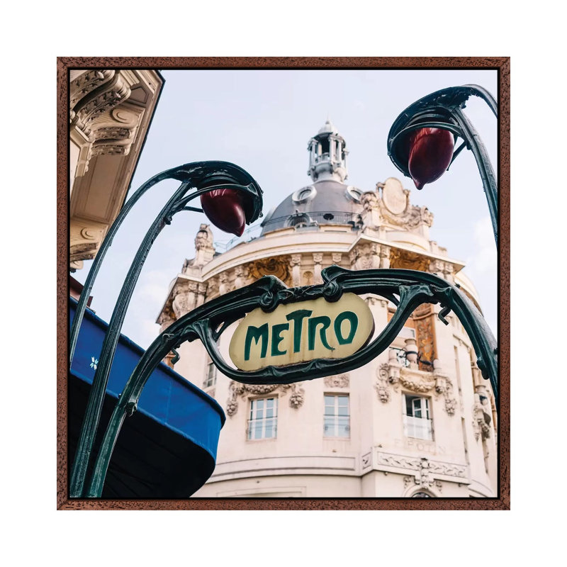 Paris Metro VI by Bethany Young - Print on Canvas, 45.72cm H x 45.72cm W x 3.81cm D, Classic Brown Wood Framed