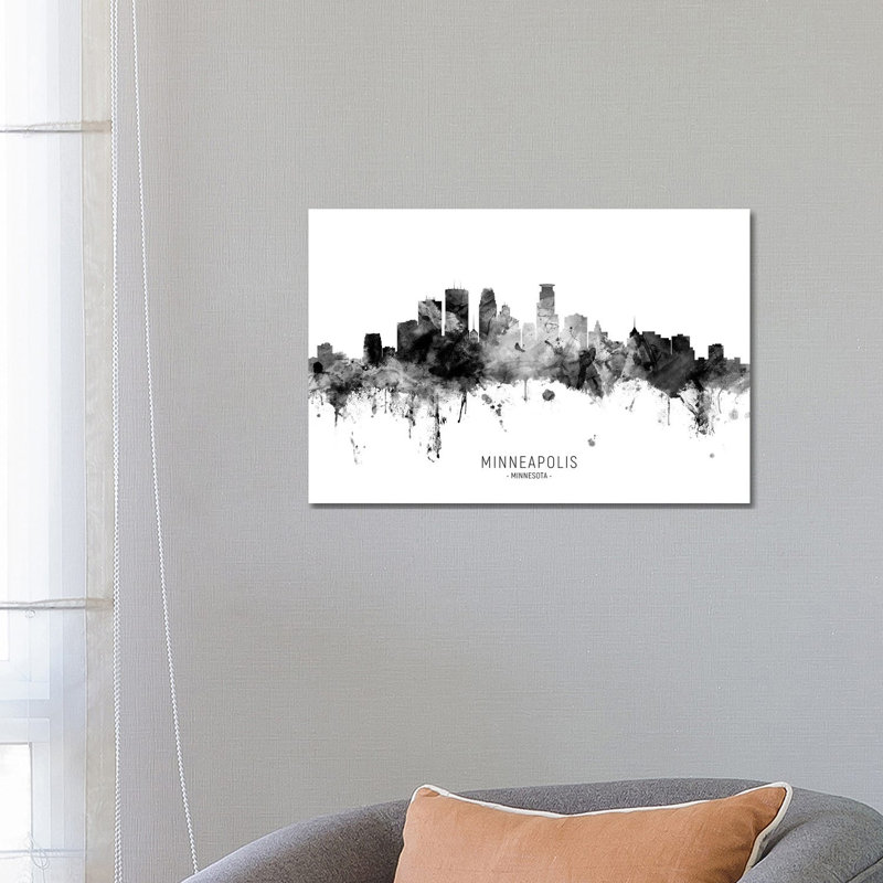 Minneapolis Minnesota Skyline Name Bw by Michael Tompsett - 1 Piece Wrapped Canvas Wall Art, 66.04 cm H x 45.72 cm W