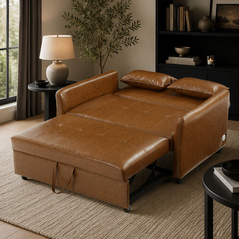 Fauteuil convertible 51,57 po avec accoudoirs surdimensionnés réglables avec trois ports USB pour les petits espaces