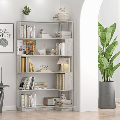 90Cm (35.43") Extended Size Freestanding Corner Bookshelf For Living Room, Bedroom, Home Office, Wooden Bookcase With Anti-Drop Panel And Anti Tipping Device, Open Storage Display Cabinet 5 Colors