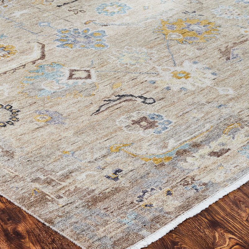 Francess Hand Knotted Oriental Area Rug in Tan, Rectangle 5' x 7'