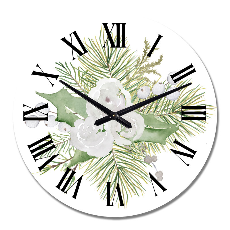 Horloge murale traditionnelle avec bouquet de Noël et branches de coton IV, Grand