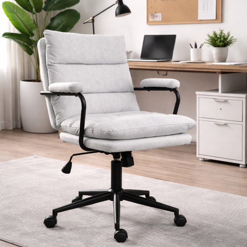Ebern Designs Jergis Modern Mid-Back Office Chair with Cushioned Fabric Seat and Back, Adjustable Height, Swivel, and Rolling Base