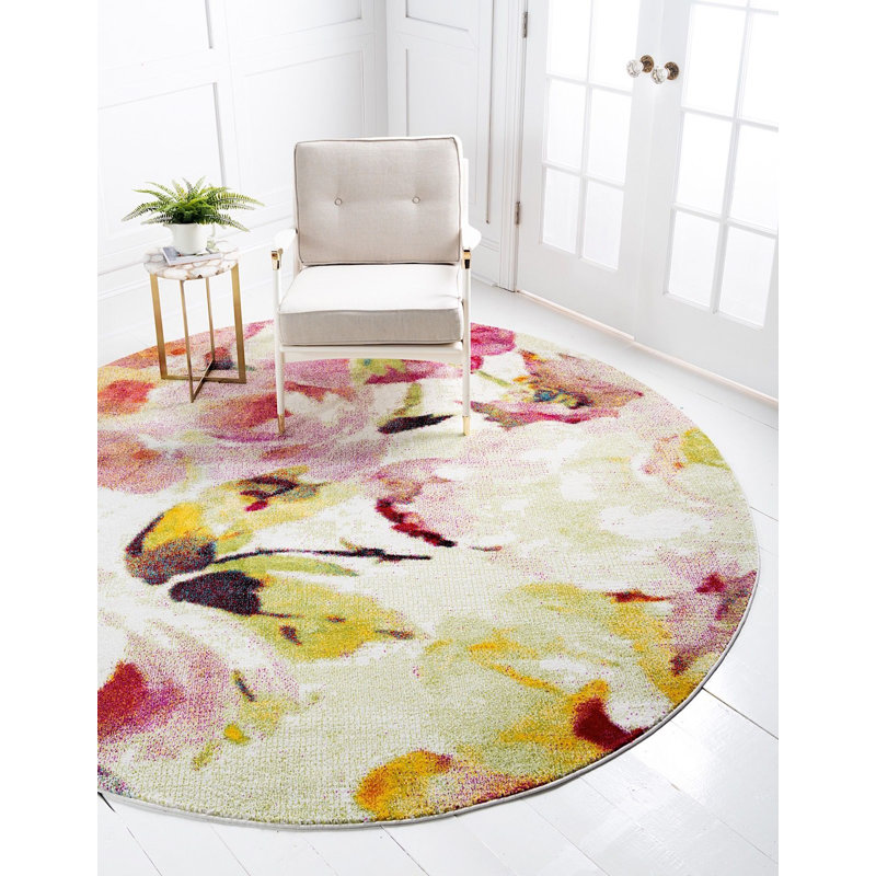 Tapis rose / jaune Forsan, Rond 6 pi