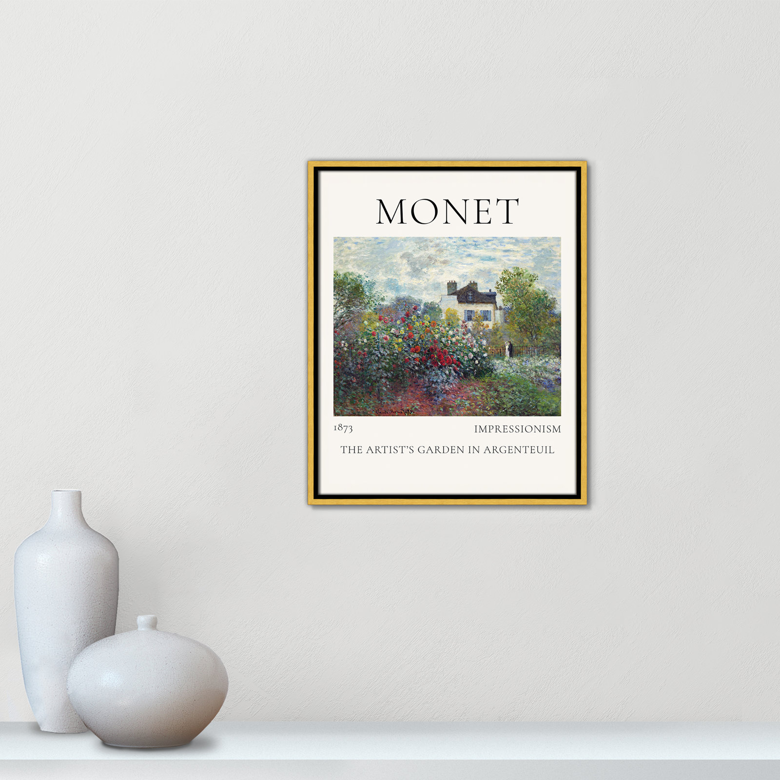 Rocchetto "Artists Garden in Argenteuil" Print, Gold Floater Frame, No, 21.5" H x 17.5" W x 2" D