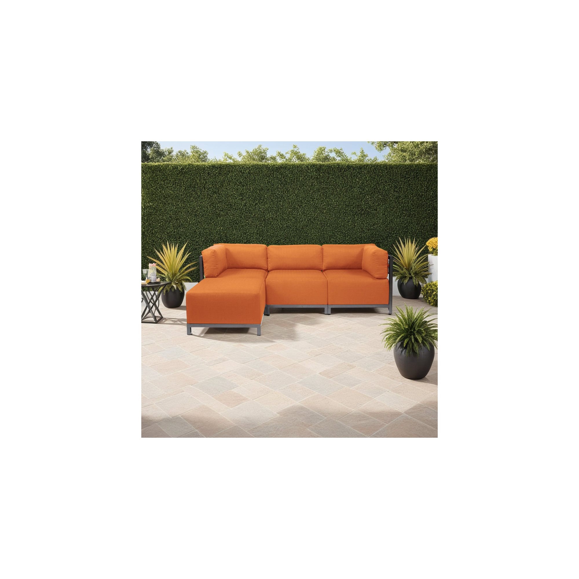 Olen 95.5'' Wide L-Shaped Steel Patio Sectional with Cushions, Canyon Orange Sunbrella, Titanium