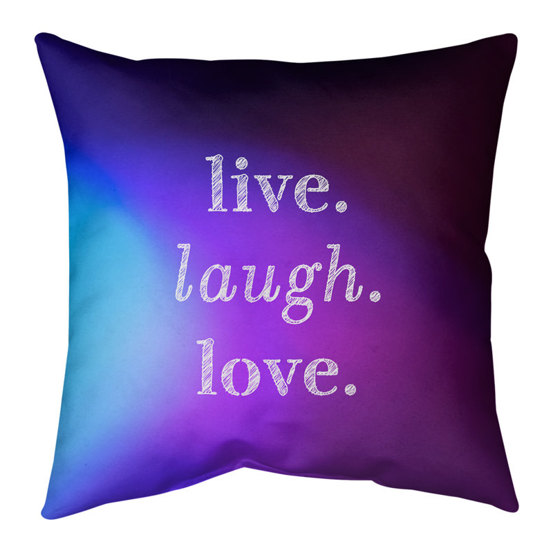 Oreiller de noël d’amour à rire live, 18 po x 18 po, Bleu / Mauve, Pas de bourre