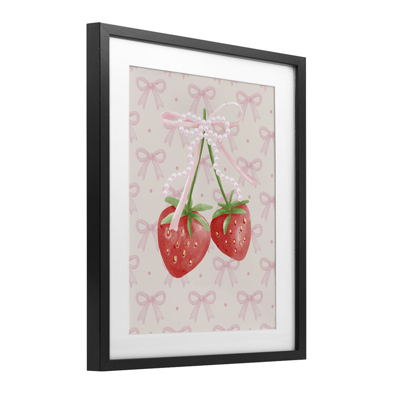 «Bows & Berries Strawberry», reproduction encadrée sous verre, conception de Jesse Keith, Cadre noir minuit