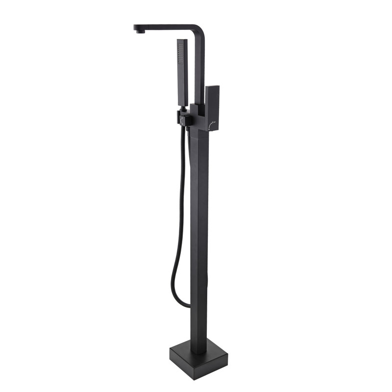 Robinet de baignoire autoportant avec fonction de douche noir mat et accessoire de main amovible en métal