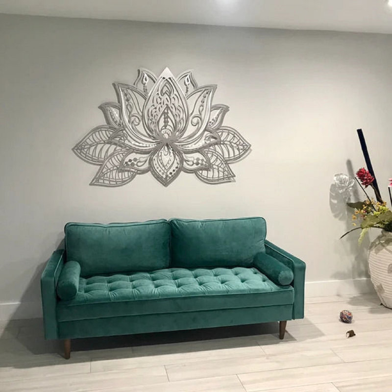 3D Lotus Mandala Metal Wall Art, Silver, 22" H x 36" W x 1" D