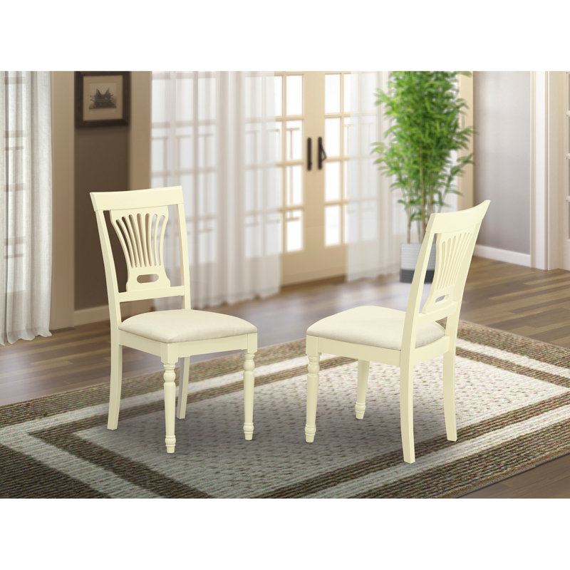 Plainville Kitchen Dining Chairs - Linen Fabric Solid Wood Chairs, Set of 2, Buttermilk & Cherry, Buttermilk