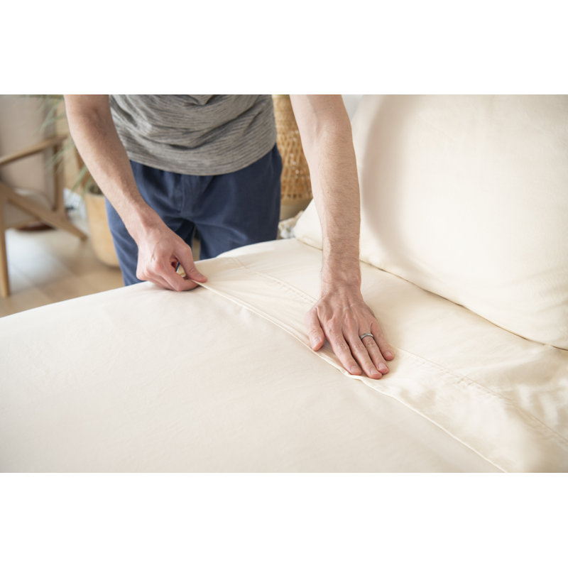 Ensemble de draps en coton biologique satin de coton 400TC, Undyed, Full Sheet Set with 2 Pillowcases