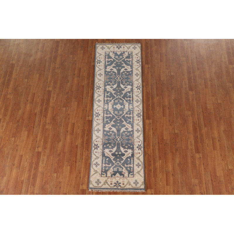 Tapis de couloir bleu Oushak 3x8