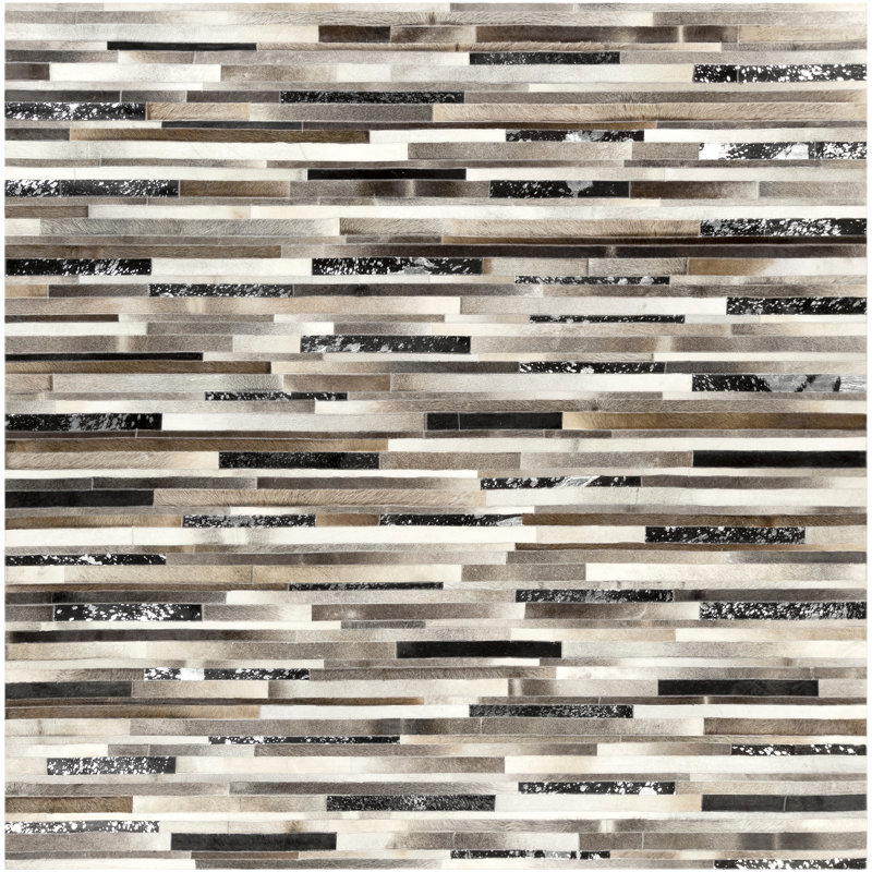 Trail Geometric Area Rug in Brown/Silver/Ivory, Square 8' x 8'