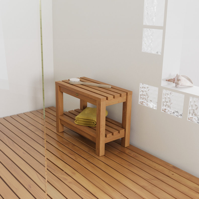 Teak Shower Bench, 17.75" H x 23.5" W x 12.25" D