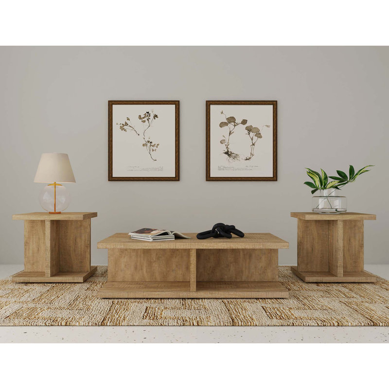 Ensemble de tables basses 3 pièces avec rangement rustique
