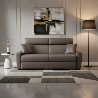 Capozzi 85" Genuine Italian Top Grain Leather Queen Sleeper Sofa Bed with Memory Foam Mattress