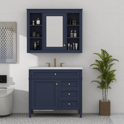 Meuble-lavabo 36 po avec armoire à pharmacie assortie, armoire de rangement moderne avec tiroirs