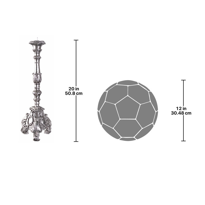 Elegant Baroque Scroll-Footed Silver Leaf Resin Candlesticks, Set of 2