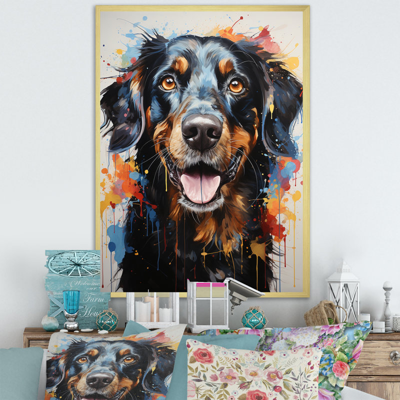 Dachshund Delight IV sur toile, H 32 po x l 16 po x P 1 po, Cadre doré simple