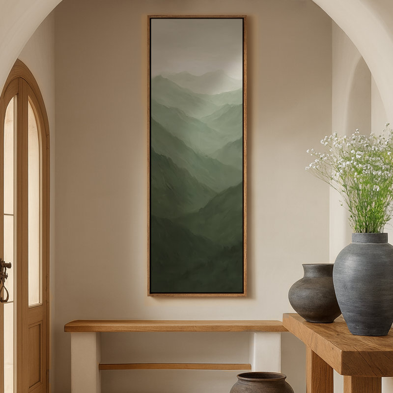 Très grand art mural rétro encadré pour art classique, H 60 po x l 20 po, Naturel