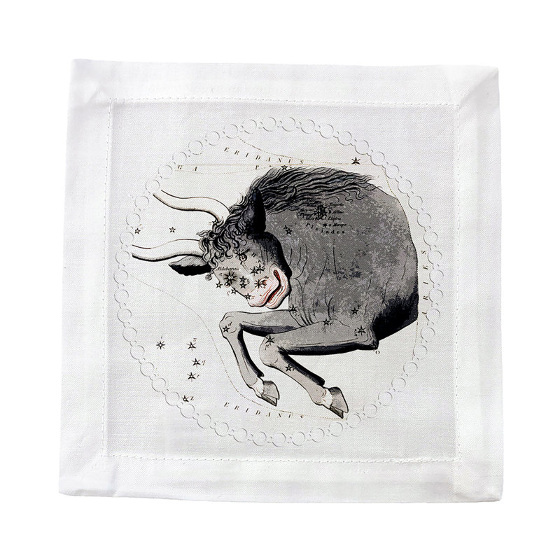 Zodiac Taurus Cotton Sateen Cocktail Napkins, White