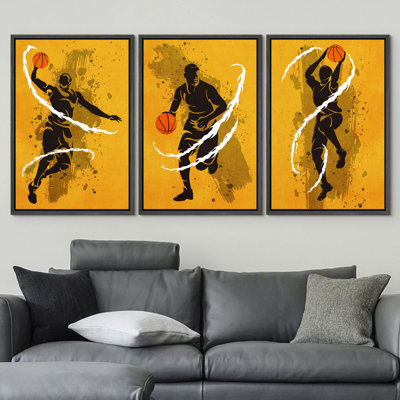 Paint Stroke Graffiti Basketball Player Sports & Fitness, Athletes Art Pop Modern Boy's Bedroom Portrait Pictures, Giclee Canvas Digital Print Framed Wall Art