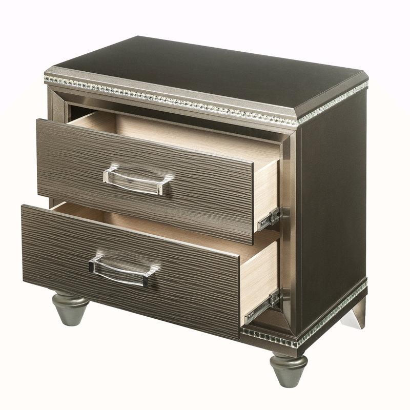 Table de chevet 2 tiroirs champagne foncé