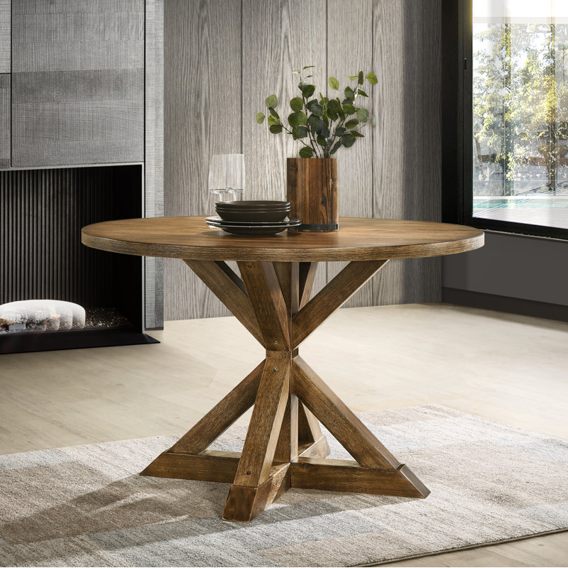 Ebbert Round Solid Wood Base Dining Table, Natural Ash