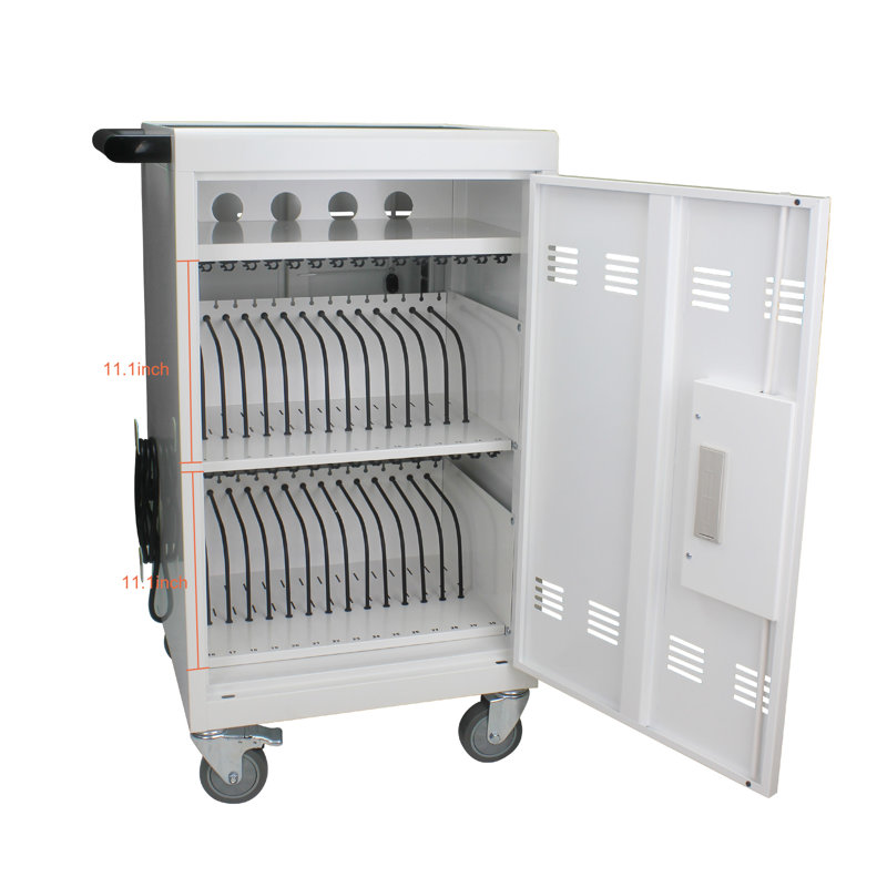 Chariot de charge mobile et armoire pour tablettes PC portable 30 appareils avec serrure à combinaison, Blanc antique