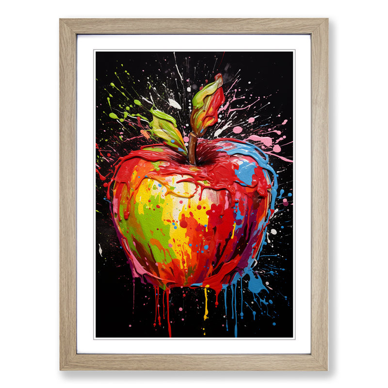 Apple Action Painting - Single Picture Frame Print on Wood, Oak Framed, 46cm H x 34cm W