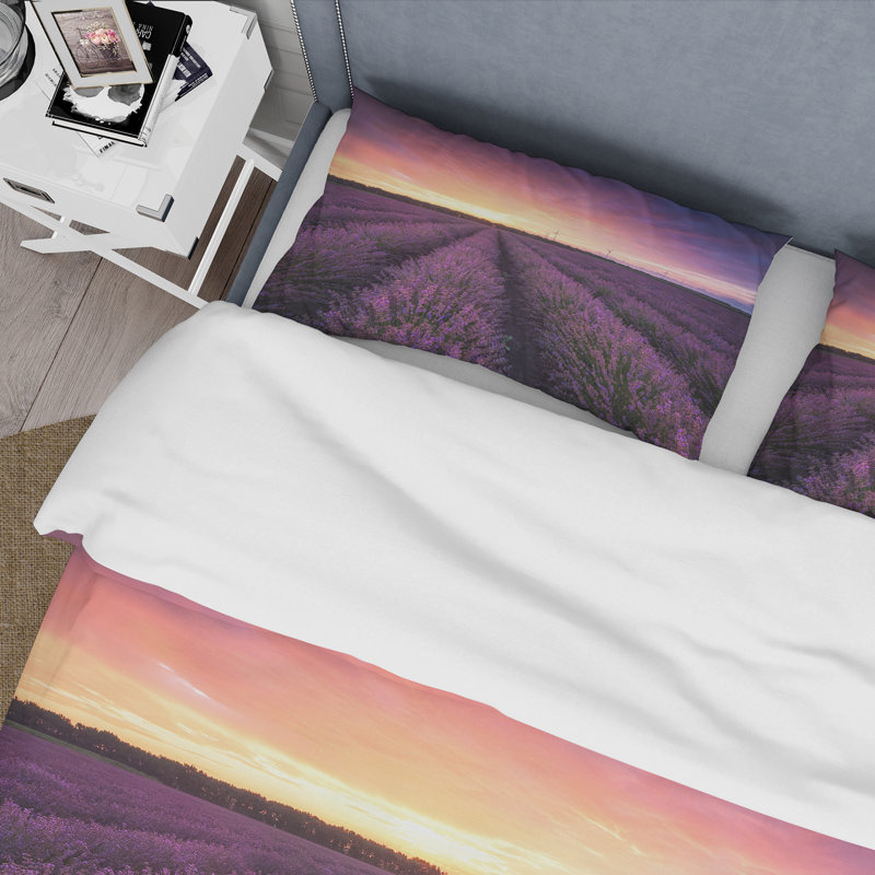 Ensemble de housse de couette floral en polyester microfibre Sunrise & Dramatic Clouds Over Lavender