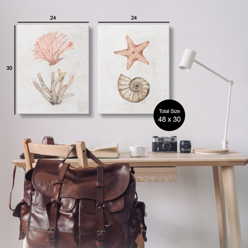  «Neutral Pastel Sea Life», ensemble de 2 toiles murales par Filippo Ioco, H 30 po x l 24 po