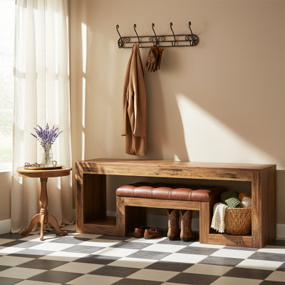 63" Rustic Farmhouse Bench, Wooden End of Bed Bench with Storage for Entryway, Living Room, Bedroom