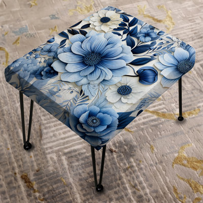 Blue Watercolor Eccentric Floral Pattern II - Floral Rectangle Ottoman