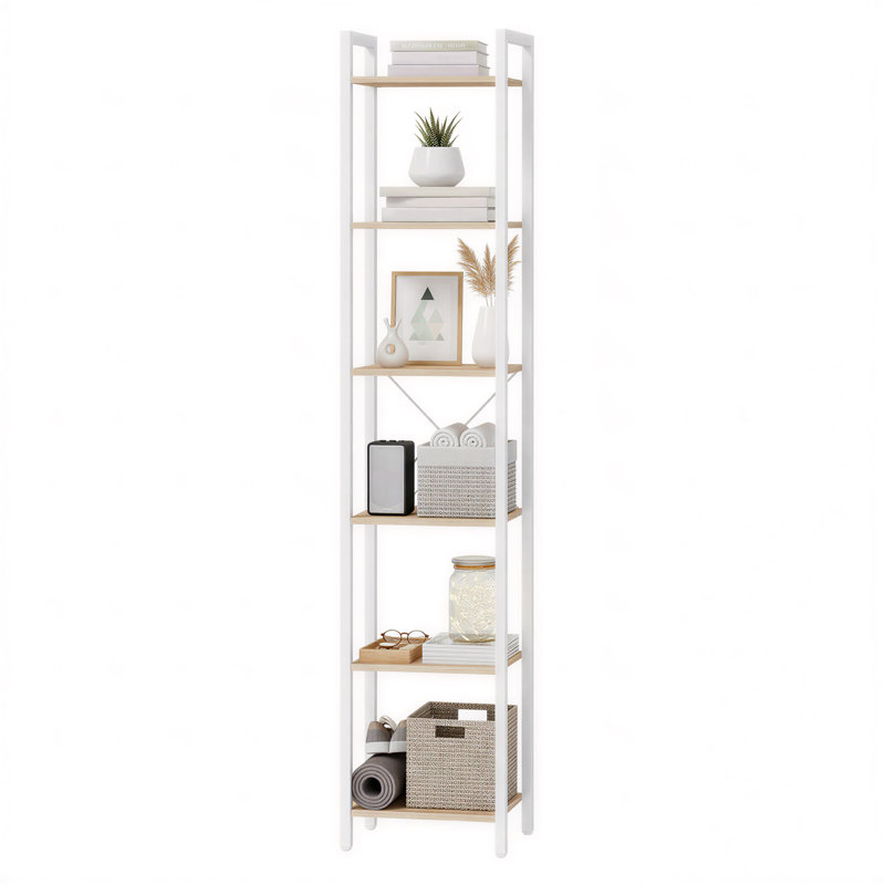 Lakesha Etagere Bookcase, (6 Shelves) 187.5cm H x 40cm W x 30cm D, Natural/White