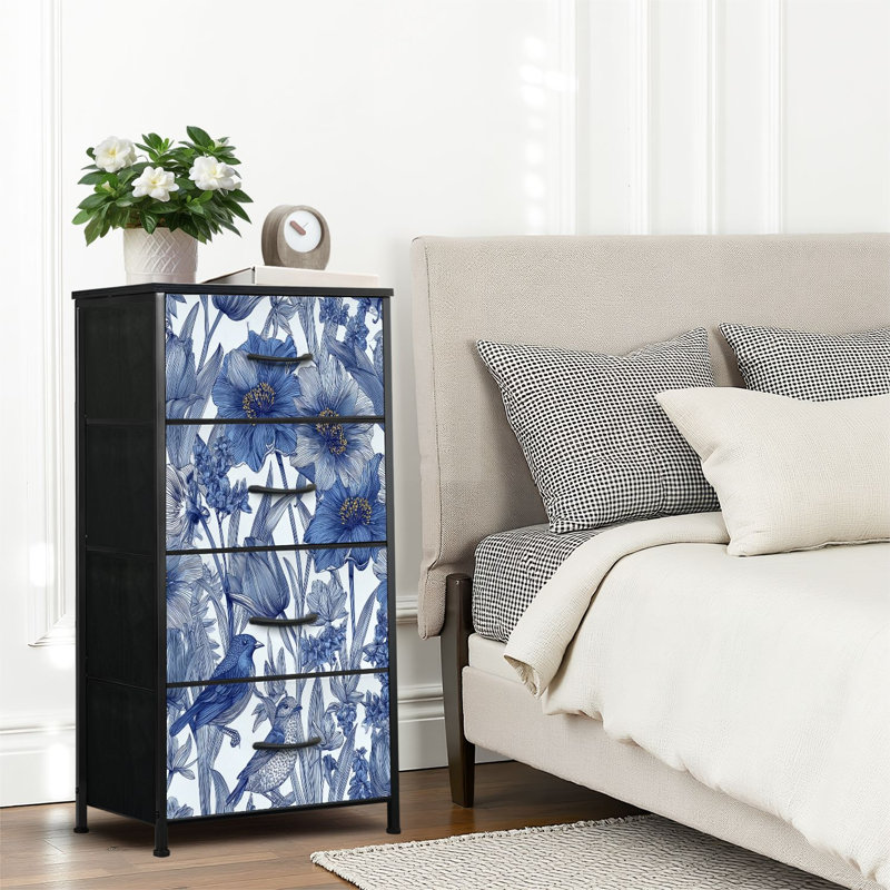 4 Drawer Dresser for Bedroom, Narrow Chest of Drawers, Wooden Top and Study Iron Frame 18"x37.5"-(WxH)