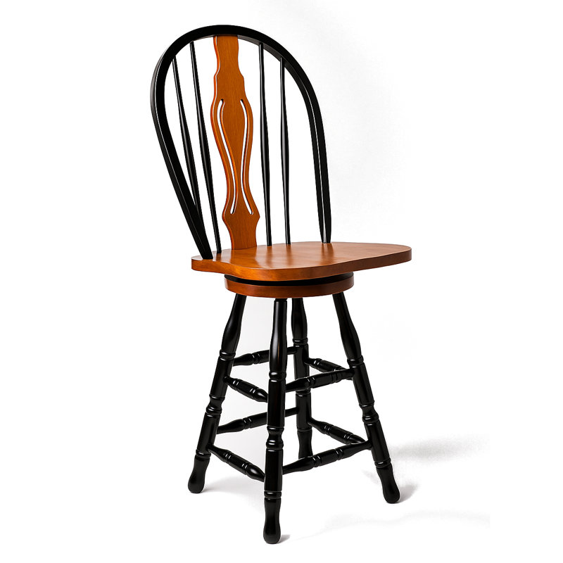 Loda Swivel Solid Wood Counter Stool, Antique Black / Cherry