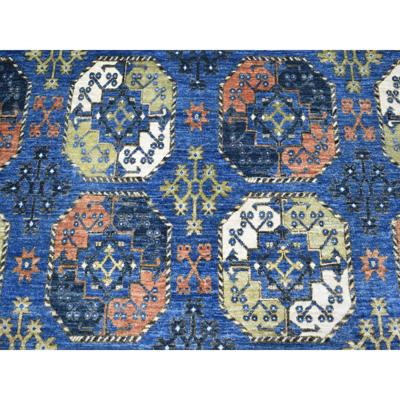 Tapis oriental bleu en laine noué à la main 9 pi 5 po x 12 pi Ersari 61CDE5B58B1B4048B323EF08C9E5399A