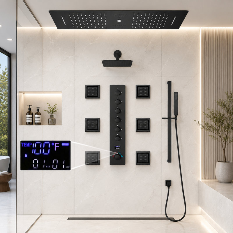 Système de douche complet avec valve brute, Noir