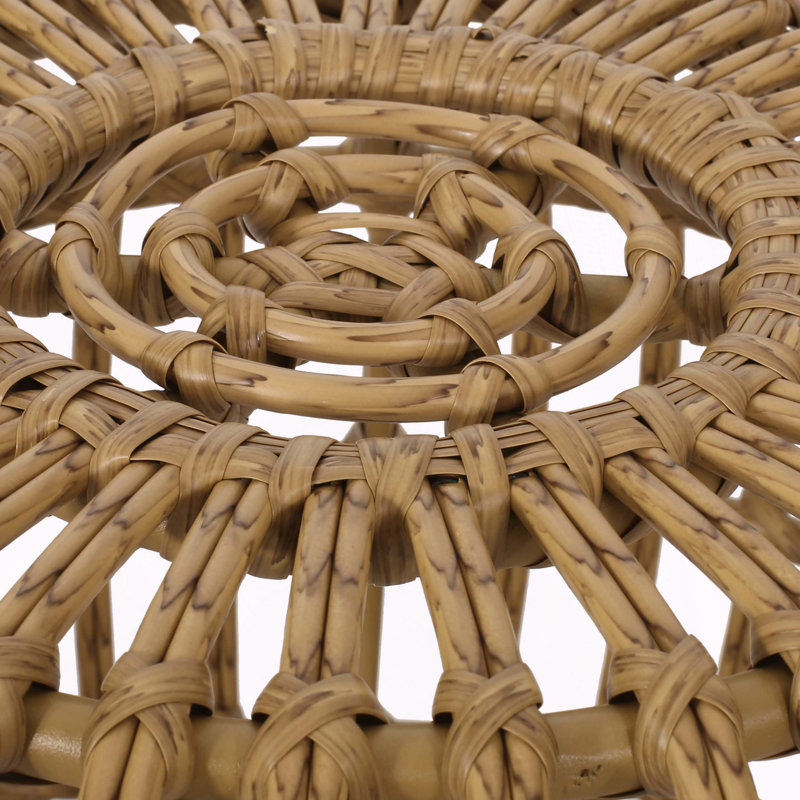 Bohemian Faux Rattan Weave Accent Table Indoor Outdoor, Beige, 18.5" H x 19.7" W x 19.7" D