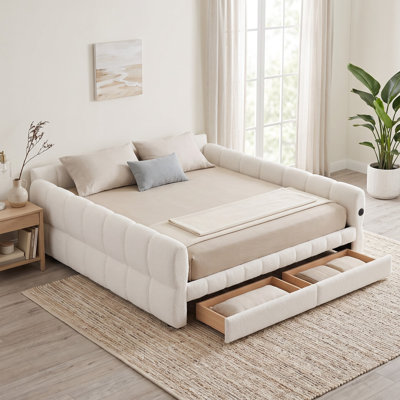 Upholstered Daybed With USB Port And Drawers