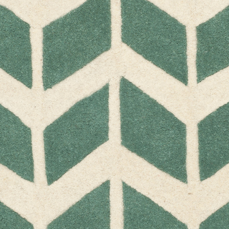 Tapis vert / ivoire en laine touffeté à la main Sanaz, Rectangle 2 pi x 3 pi