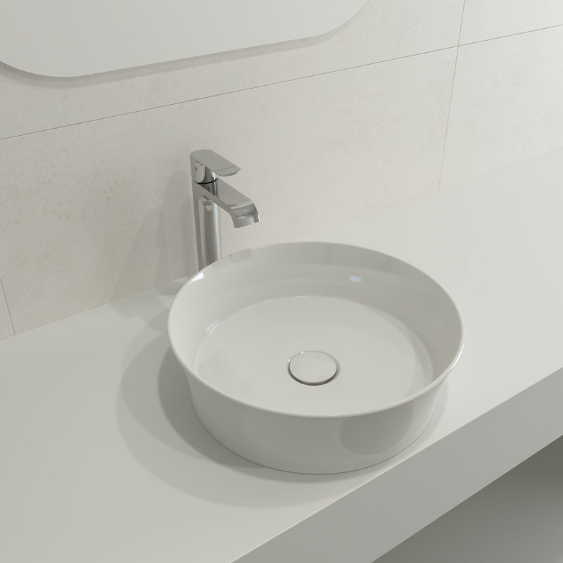 Sottile Slim Line Round Countertop Bowl - 38cm Without Tap Hole in Gloss White