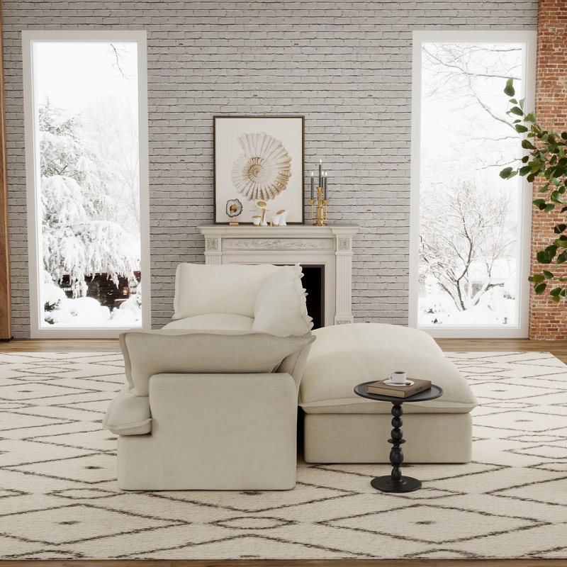 Fairford 5-Piece Upholstered Modern Linen Fabric Sectional With Storage Ottoman, Beige