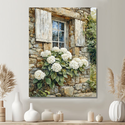 «Emert Hydrangeas In A Stone Cottage Garden I», art mural hortensias