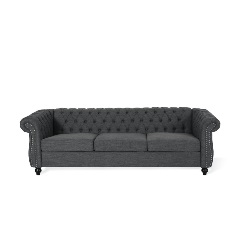 Canapé Chesterfield Marcel, Tissu gris anthracite