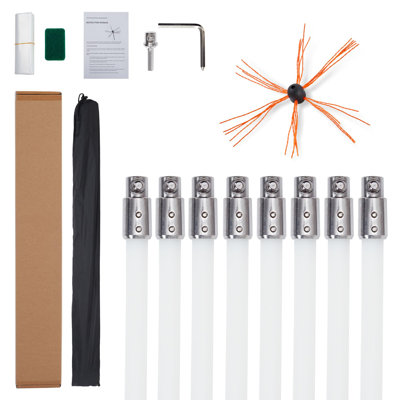Chimney Brush, Rotary Chimney Cleaning System Driven By Drill, Single Brush Head, With 8 Flexible Chimney Rods